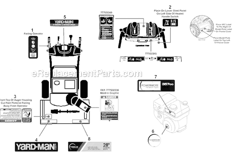 Label Map Diagram and Parts List for 31AH65LG701 2012 Yard Man Snow Blower